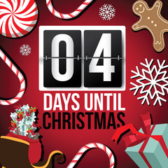 Countdown to Christmas flip number advent calendar with flat lay Christmas items. EPS 10 vector illustration. Day 4.