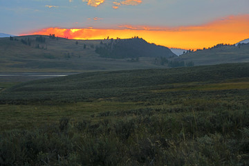 Beautiful sunset sky over Yellowstone National Park in Wyoming