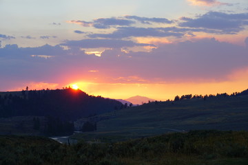 Beautiful sunset sky over Yellowstone National Park in Wyoming