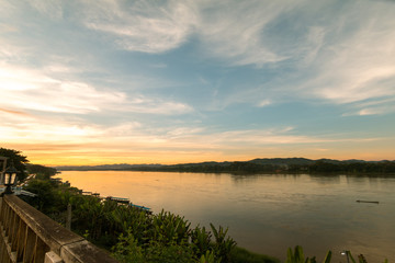 Clouds over river in sunrise time, Mae Khong river in Thailand