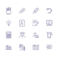 Education line icon set. Stationery, graduation, books. Studying concept. Can be used for topics like training courses, distance learning, university degree