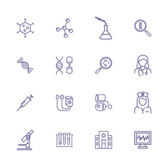 Medical tests line icon set. Molecule, beaker, microscope. Medicine concept. Can be used for topics like lab research, diagnosis, dna analysis