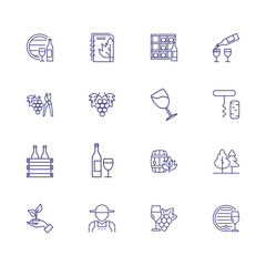 Wine line icon set. Bottle, glass, barrel, grape. Wine making concept. Can be used for topics like viticulture, industry, production