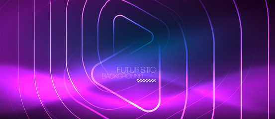 Neon glowing techno lines, hi-tech futuristic abstract background template with geometric shapes