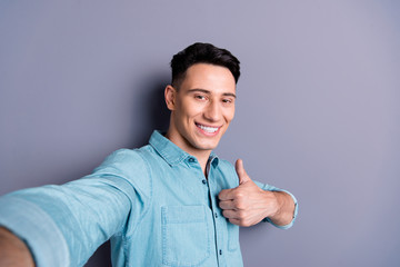 Self-portrait of nice cool cute cheerful optimistic positive att