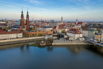 Opole, aerial view of Old Town. Poland, autumn day. Drone  shot.