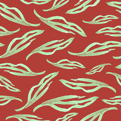 Seamless abstract graphic pattern of leaves, feathers.