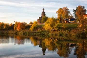Old wooden church in Suzdal on a fall day