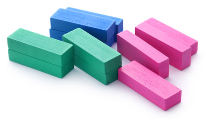 Jenga game of colorful wooden blocks