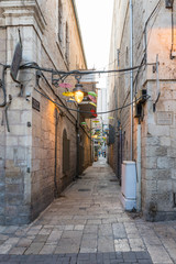 One of the quiet side streets of the city of Jerusalem in the evening, Israel