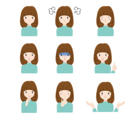 いろいろな表情の女性アイコン集