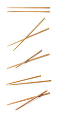 Set with bamboo chopsticks on white background