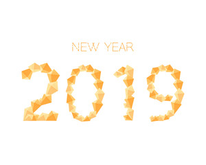 Winter 2019 banner of gold, greeting card for the New Year. Vector illustration.