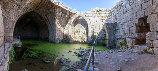 Flooded  inner tier in Nimrod Fortress located in Upper Galilee in northern Israel on the border with Lebanon.