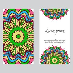 Design Vintage cards with Floral mandala pattern and ornaments. Vector template. Islam, Arabic, Indian, Mexican ottoman motifs. Hand drawn background