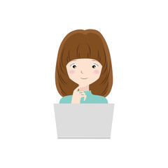 ノートPCの画面を嬉しげに見つめる女性