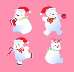white polar bear character christmas theme vector