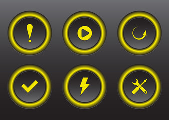 Set. Bright colored isolated icons for a website on a dark background. Finance, strategy, idea, research, collaboration. Vector illustration.