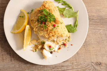fish fillet and hazelnut breaded