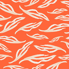 Seamless abstract graphic pattern of leaves, feathers.