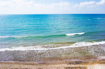Top view of beautiful beach. Aerial shot of turquoise sea water at the beach.