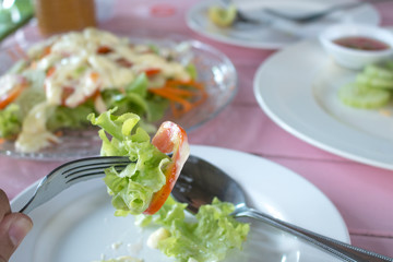 Person eating salad Healthy nutrition food concept