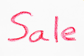 Oil pastel hand drawing in word sale on white paper background