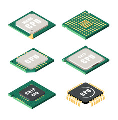 Set of processor icons. Micro chips on a white background in  isometric style. Vector illustration