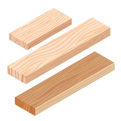 Realistic isometric rasped wooden timber plank for building construction or floring. Wooden board on a white background. Vector illustration - 233398184
