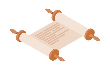 Expanded Torah scroll in isometric style on a white background. Vector illustration - 233398365