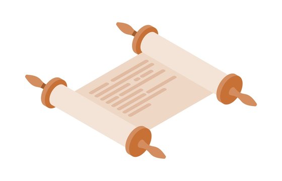 Expanded Torah Scroll In Isometric Style On A White Background. Vector Illustration