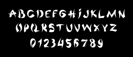 White of font and alphabet. Isolated on Black background