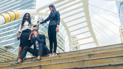 group women people business feel angry and point hand to business stressed man