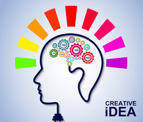 Human head creativity idea brain gear colorful icon. business finance. cartoon vector illustration
