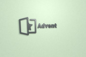 Text Advent with grey 3D illustration and light-green background