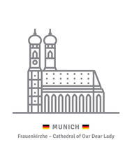 Frauenkirche cathedral at Munich, Germany, and German flag