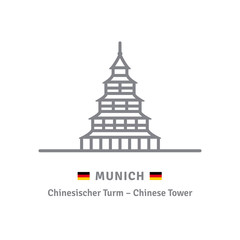 Chinese Tower at Munich vector icon and German flag
