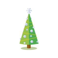Fototapeta premium Christmas Tree decorated with silver baubles and snowflake Vector Icon