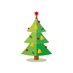 Christmas Tree decorated with bells and baubles Vector Icon