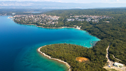 Naklejka na ściany i meble Aerial view of crystal clear water off the coastline inisland Krk, Croatia