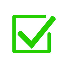 Green check mark icon in a box. Check list button icon