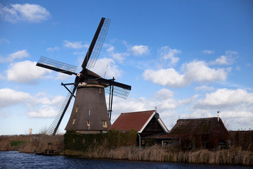 Fototapeta na wymiar Dutch windmills, Holland, rural expanses . Windmills, the symbol of Holland.
