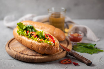 Jalapeno hotdog on wooden background