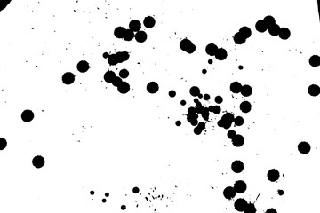 Ink grunge drops texture. Black hand drawn splashes and stains on white background.