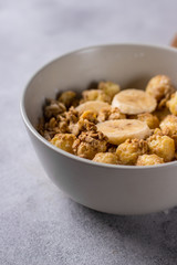 anola with milk and coffee breakfast