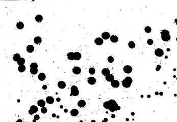 Ink grunge drops texture. Black hand drawn splashes and stains on white background.