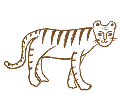Tiger sketch drawing. Cute cartoon character with smiling face, big eyes,  moustache, striped body for prints, posters, coloring book pages, patterns,  design. Wild animal, jungle. Stock Illustration | Adobe Stock
