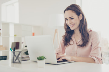 Fototapeta premium Close-up profile side view portrait of nice cute lovely charming