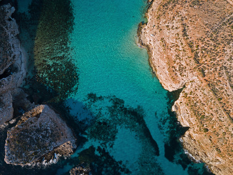 Amazing aerial landscape of the Blue Lagoon in Malta © Dronandy