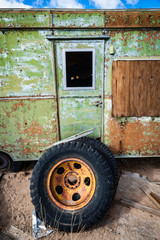 Old  vintage abandonned  and decaying Motorhome in the California Desert